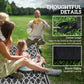 Outdoor rug corner details with black edge and white clover trellis pattern