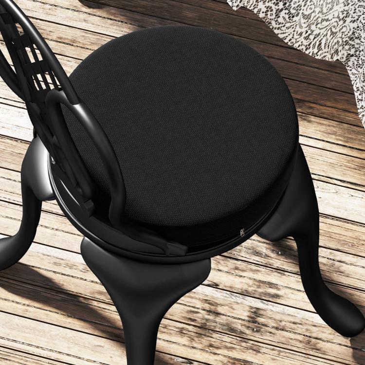 Black round seat cushion with textured fabric, 3-inch thickness