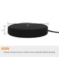 Round black seat cushion with 15 inch width measurement