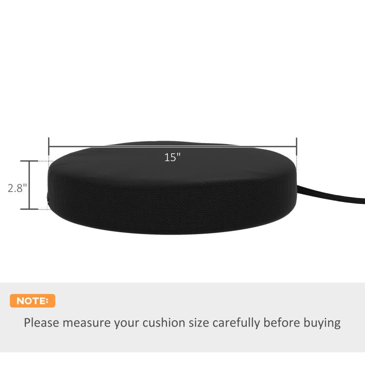 Round black seat cushion with 15 inch width measurement