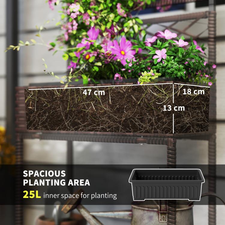 Brown wicker planter front with rectangular planting area for flowers and greenery