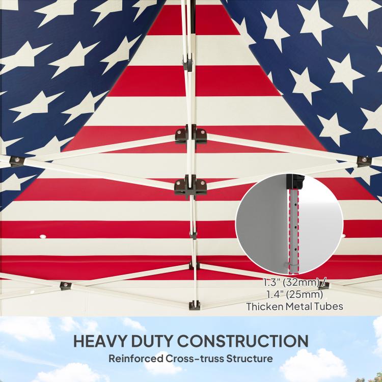 American flag canopy top with reinforced cross-truss metal frame
