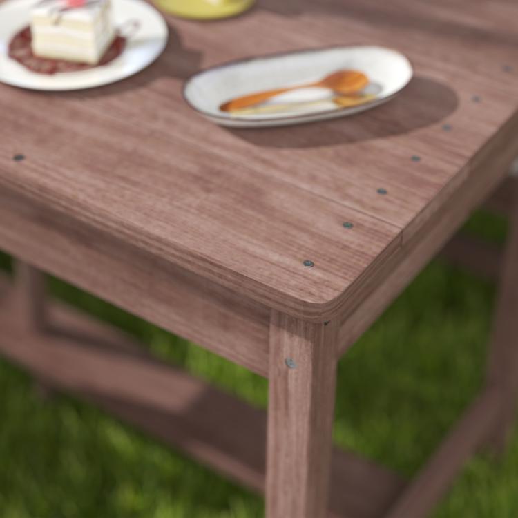 Wooden kids picnic table top with sturdy legs, natural wood grain detail