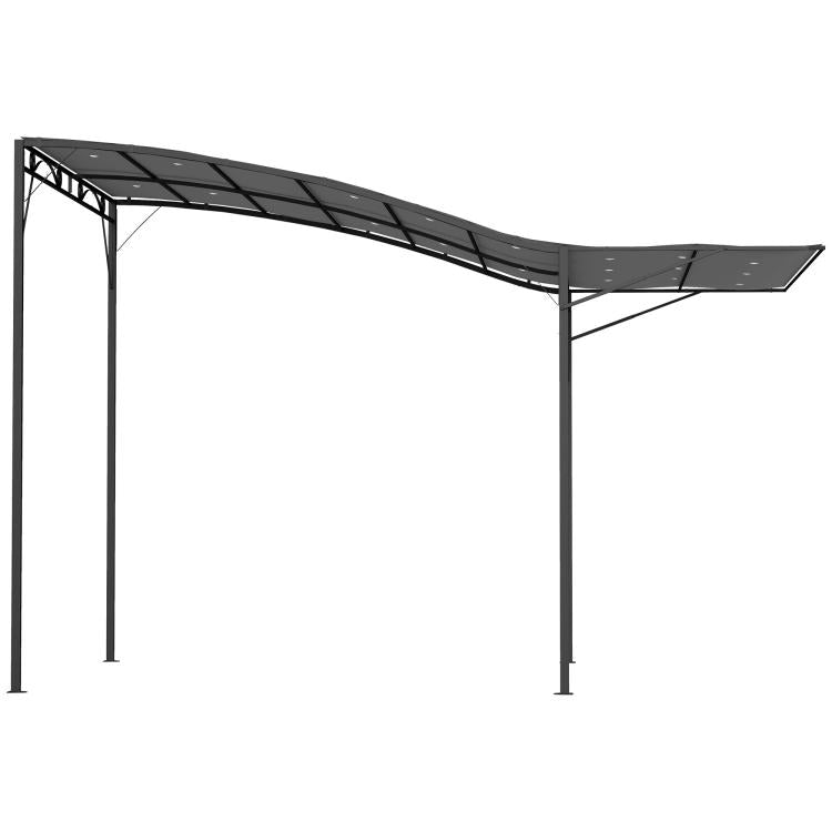 Dark gray outdoor pergola frame with open sides and sloped roof