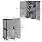 Gray outdoor storage shed size diagram with front and side dimensions