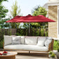 Wine red patio umbrella with open canopy and center pole, double-sided design
