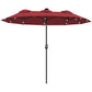 Wine red patio umbrella canopy with LED lights and central tilt pole