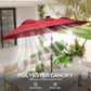 Wine red polyester umbrella canopy with LED lights under open patio shade
