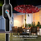 Wine red patio umbrella with two-section design and LED solar light feature at pole