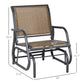 Outdoor glider chair front view with brown mesh seat, dark steel curved armrests