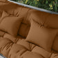 Tan tufted cushion and pillow set with quilted channel stitching