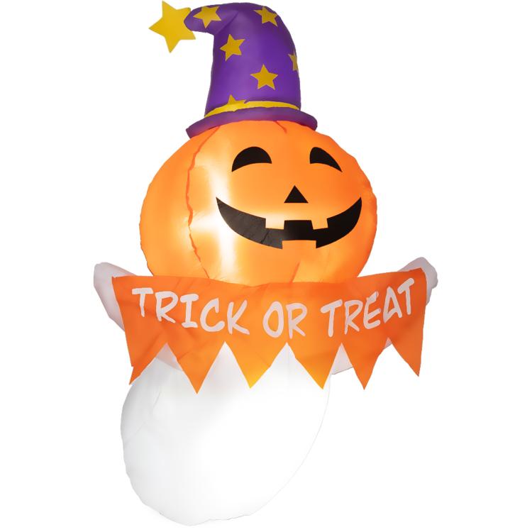 Inflatable Halloween ghost decoration with glowing pumpkin jack-o’-lantern face and “Trick or Treat”