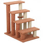 Brown 4-level cat step with stacked stairs, sisal posts, and hanging ball