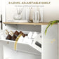 White shoe cabinet interior with 2-level adjustable shelf for different shoe sizes