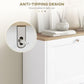 White shoe cabinet with anti-tipping hardware detail on the top edge