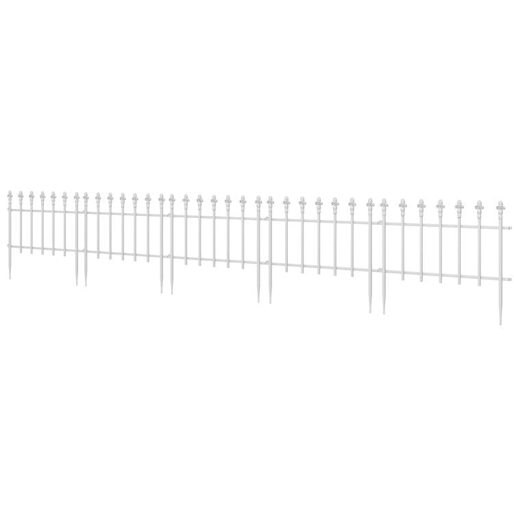 White metal garden fence section with evenly spaced spear finials