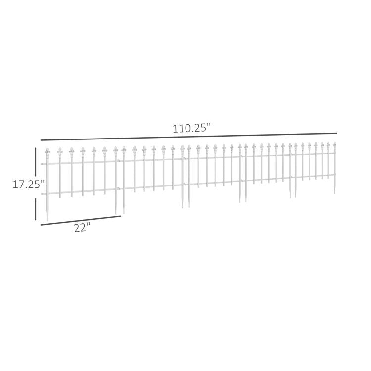 White metal fence panel shown with overall size dimensions