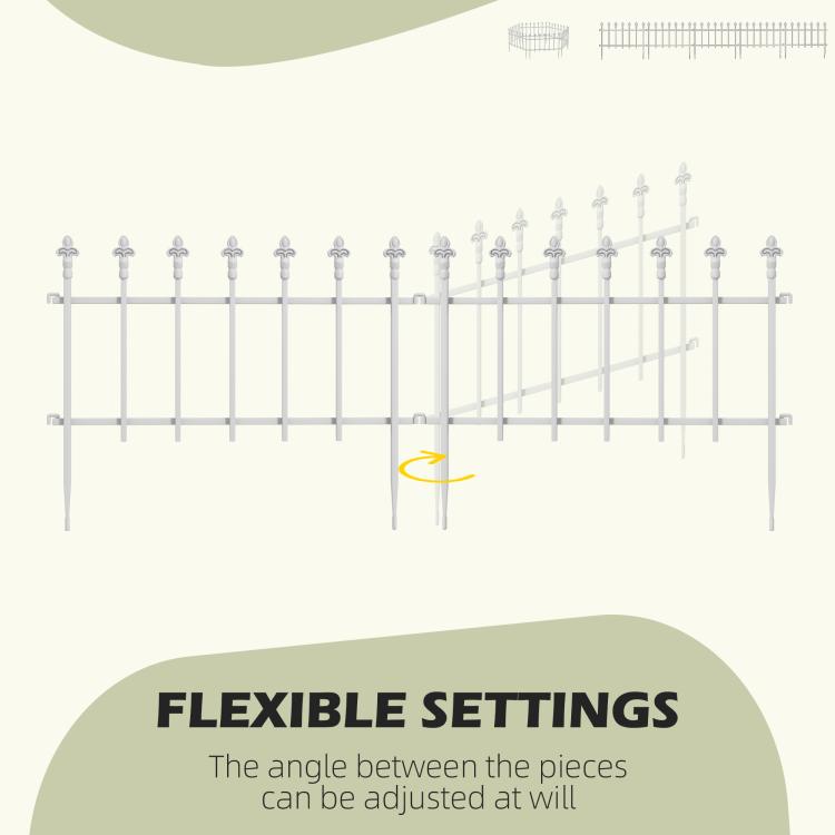 White metal fence section showing adjustable angle between panels