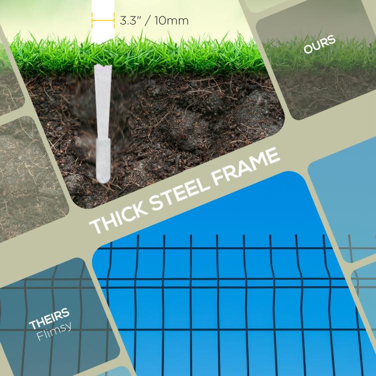 White metal fence stake detail in ground with thick steel frame