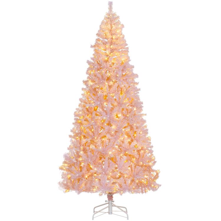 Pink pre-lit artificial Christmas tree with warm white LED lights