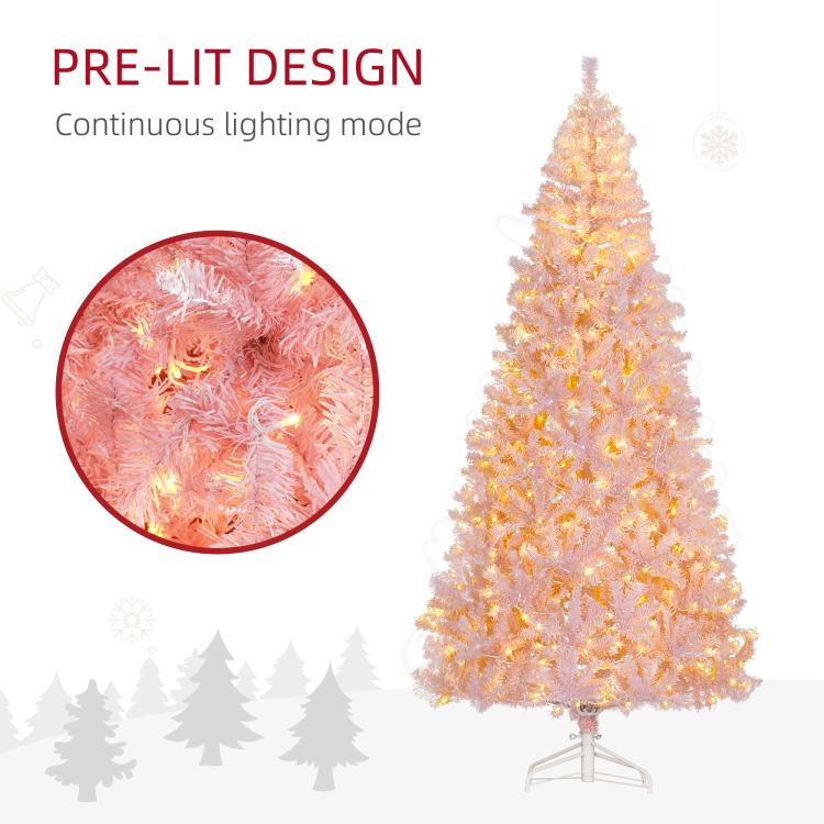 Pink pre-lit artificial Christmas tree with warm white LED lights and realistic branch tips