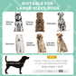 Elevated canopy dog bed size guide for large dogs, with dog icons
