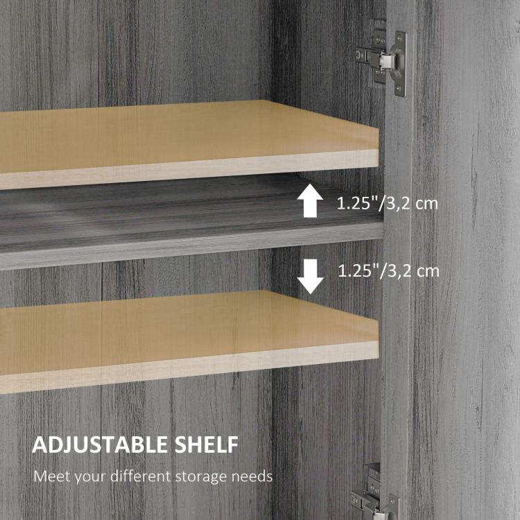Adjustable shelf inside sideboard cabinet with metal supports for flexible storage