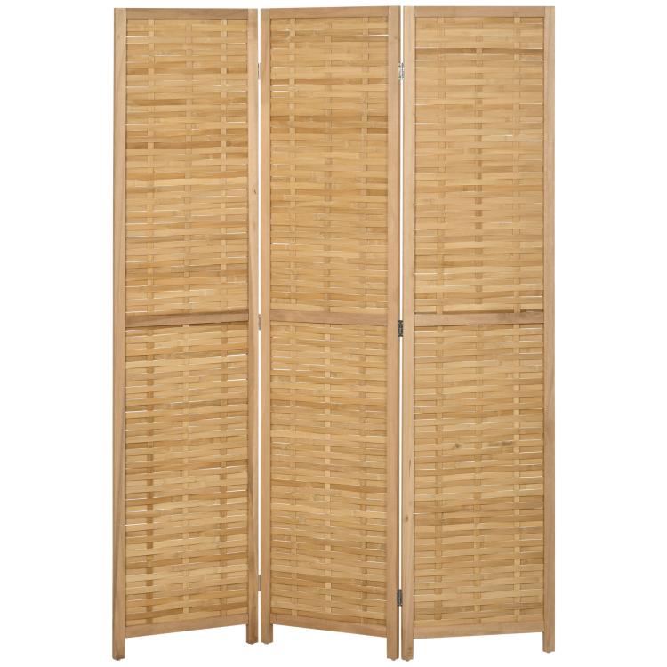 3-panel bamboo folding privacy screen in natural color with woven panel texture