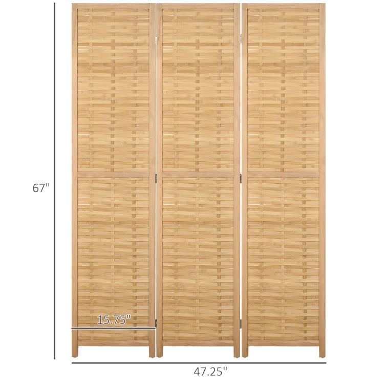Natural 3-panel bamboo room divider, 67 in tall with slim folding legs