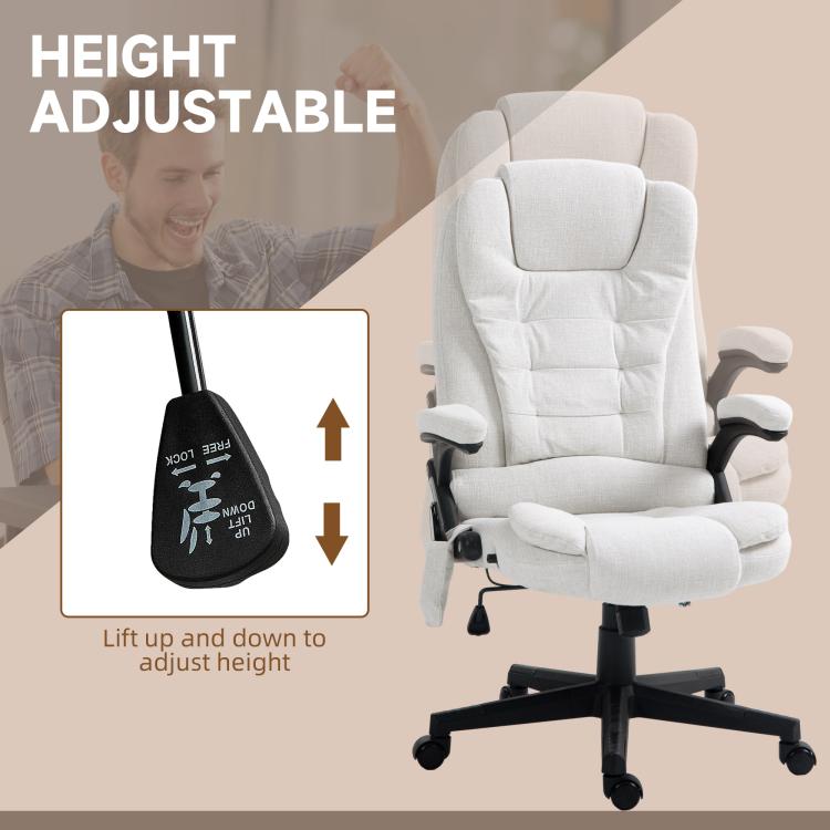 White massage office chair with height adjustment, padded seat and headrest