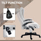 White massage office chair with tilt and height controls, reclined back and footrest