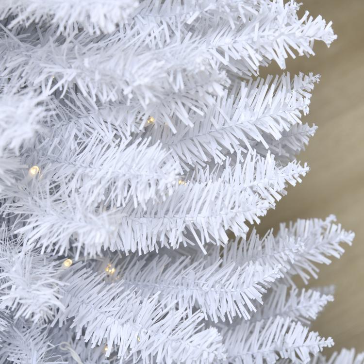 Slim white artificial pencil Christmas tree with warm white LED lighted branches