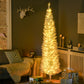 White slim artificial pencil Christmas tree lit with warm white LED lights