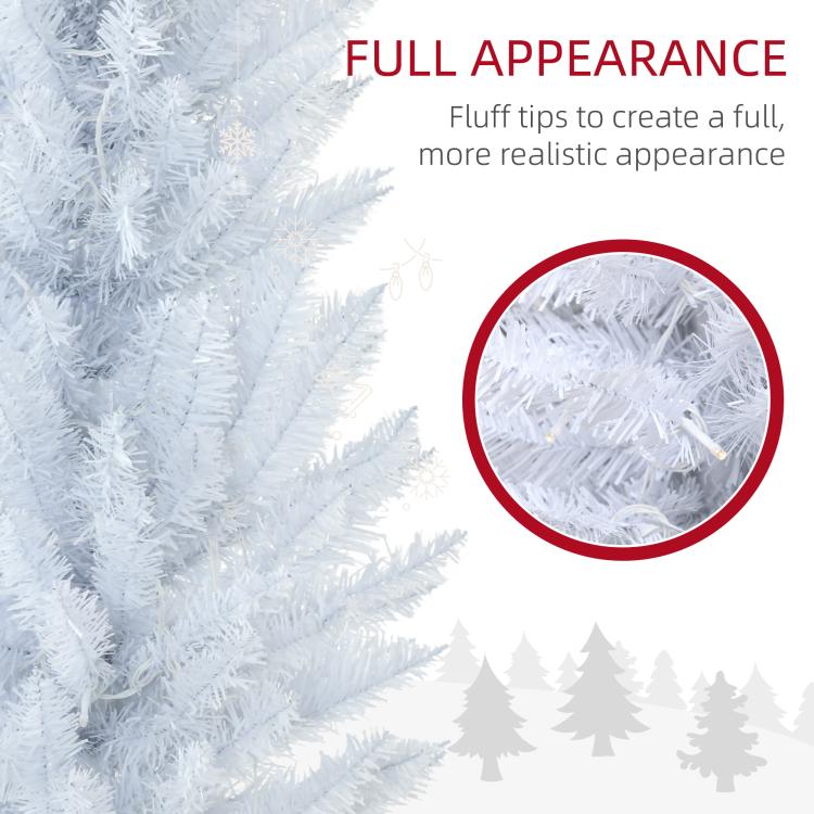 White artificial pencil Christmas tree with full, fluffy branch tips