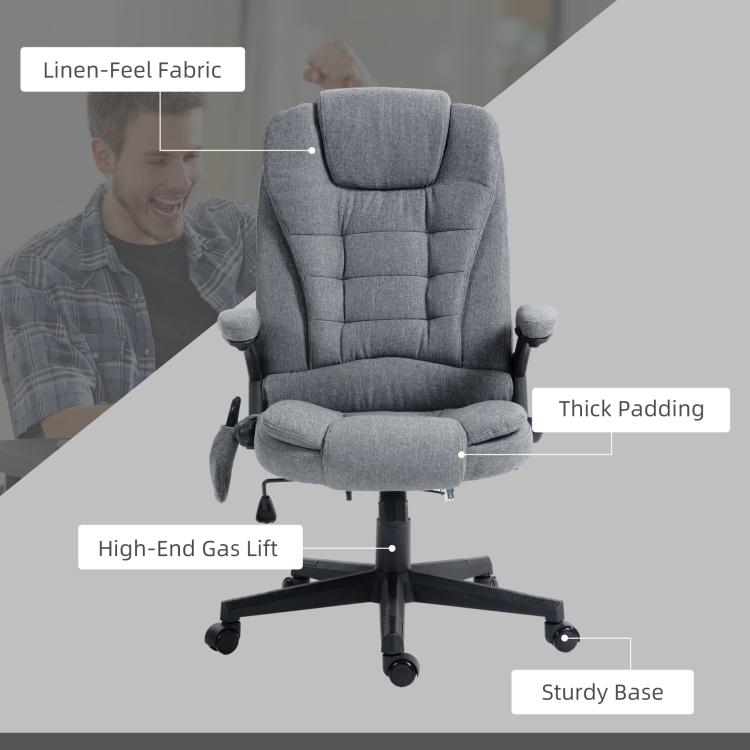 Gray high-back office massage chair with thick padding and recline seat