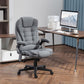 Gray massage chair with stitched back panels, headrest, and padded adjustable footrest
