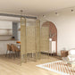 Woven natural fiber folding room divider with arched panels for room privacy