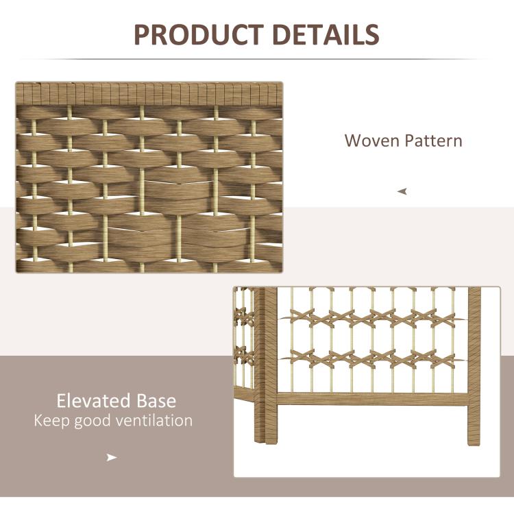 Woven pattern detail on room divider with elevated base for airflow