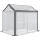 Walk-in tunnel greenhouse with mesh side panels and dark gray steel frame, open front