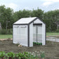 Walk-in tunnel greenhouse with open mesh entry and roll-up side windows, dark gray frame