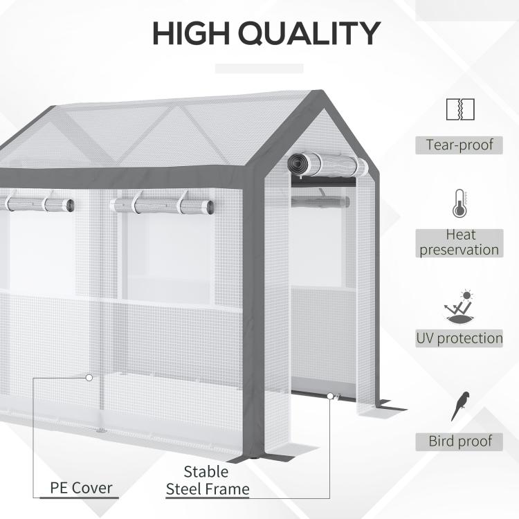 Tunnel greenhouse with tear-proof PE cover and sturdy steel frame, roll-up side panels