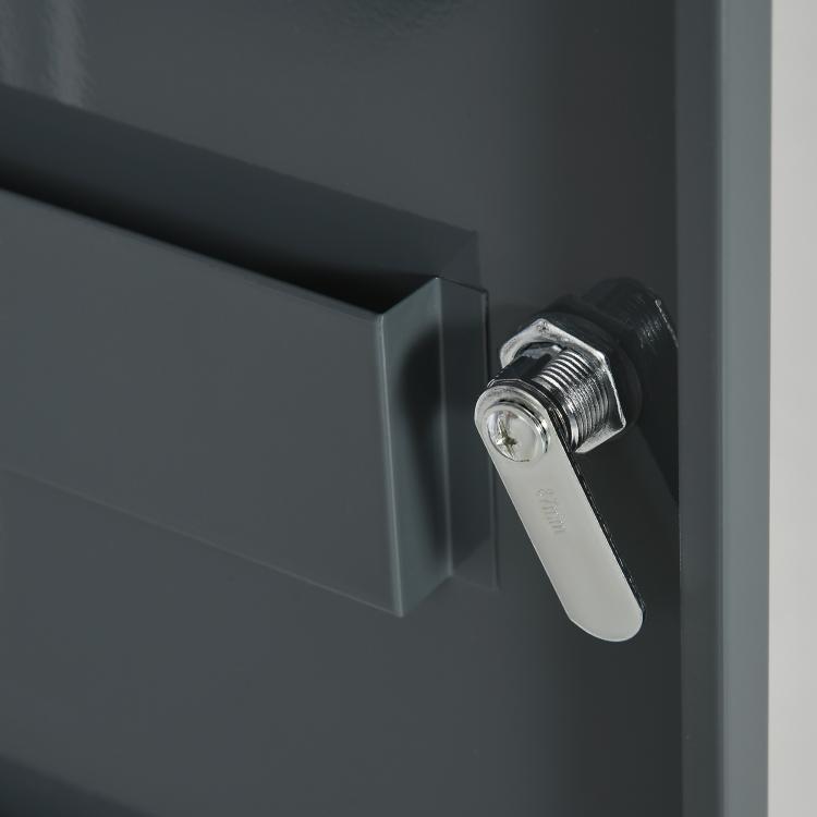 White wall medicine cabinet door lock with key and metal lever handle