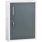 White bathroom medicine cabinet with single door, vertical pull handle and lock