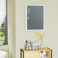 Wall medicine cabinet with dark gray door, white frame and key lock on handle side