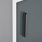 Close-up of medicine cabinet handle on dark gray door within white frame