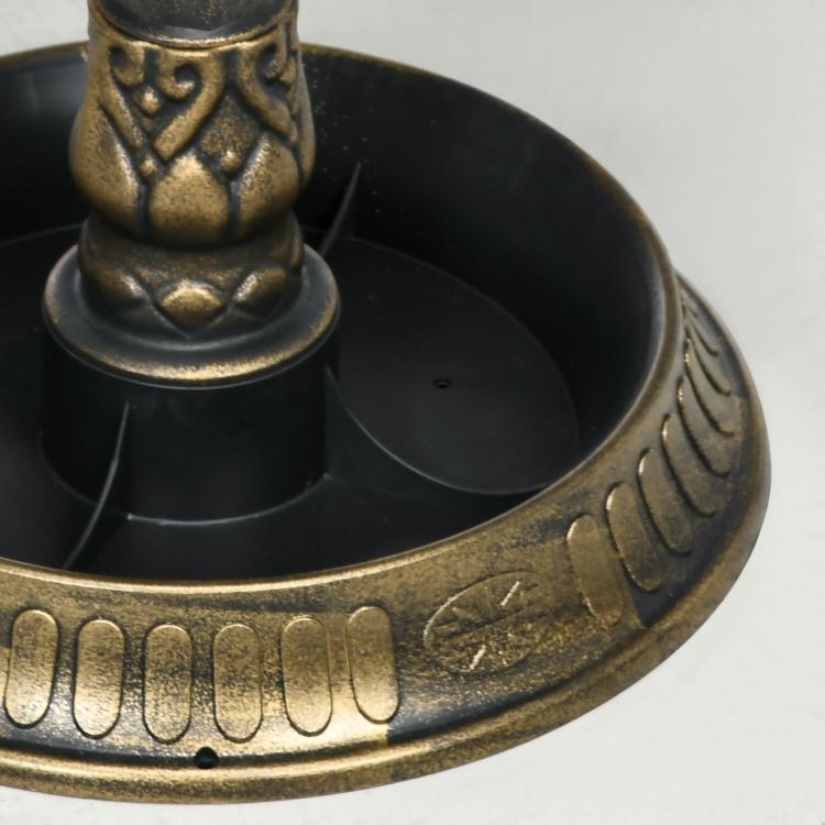 Antique bronze bird bath basin with ribbed edge and black insert bowl