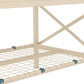 Cream metal bottom shelf grid with support legs and cross braces