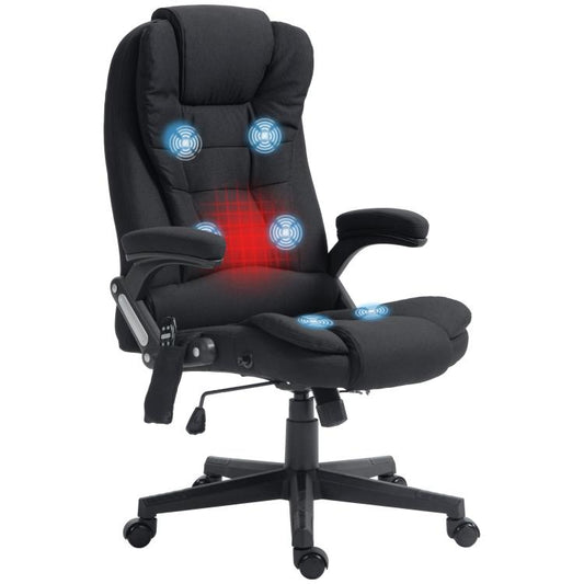 Black high-back office massage chair with padded armrests and reclined seat