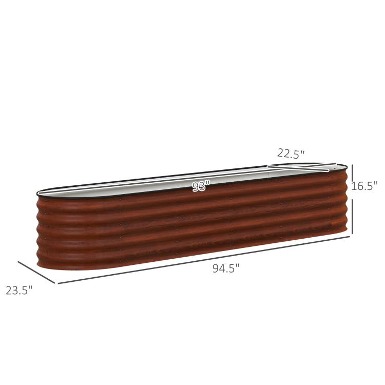 Brown galvanized metal raised garden bed kit with ribbed sides and gray base
