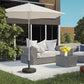 Black umbrella base stand with metal pole holder and round patterned base